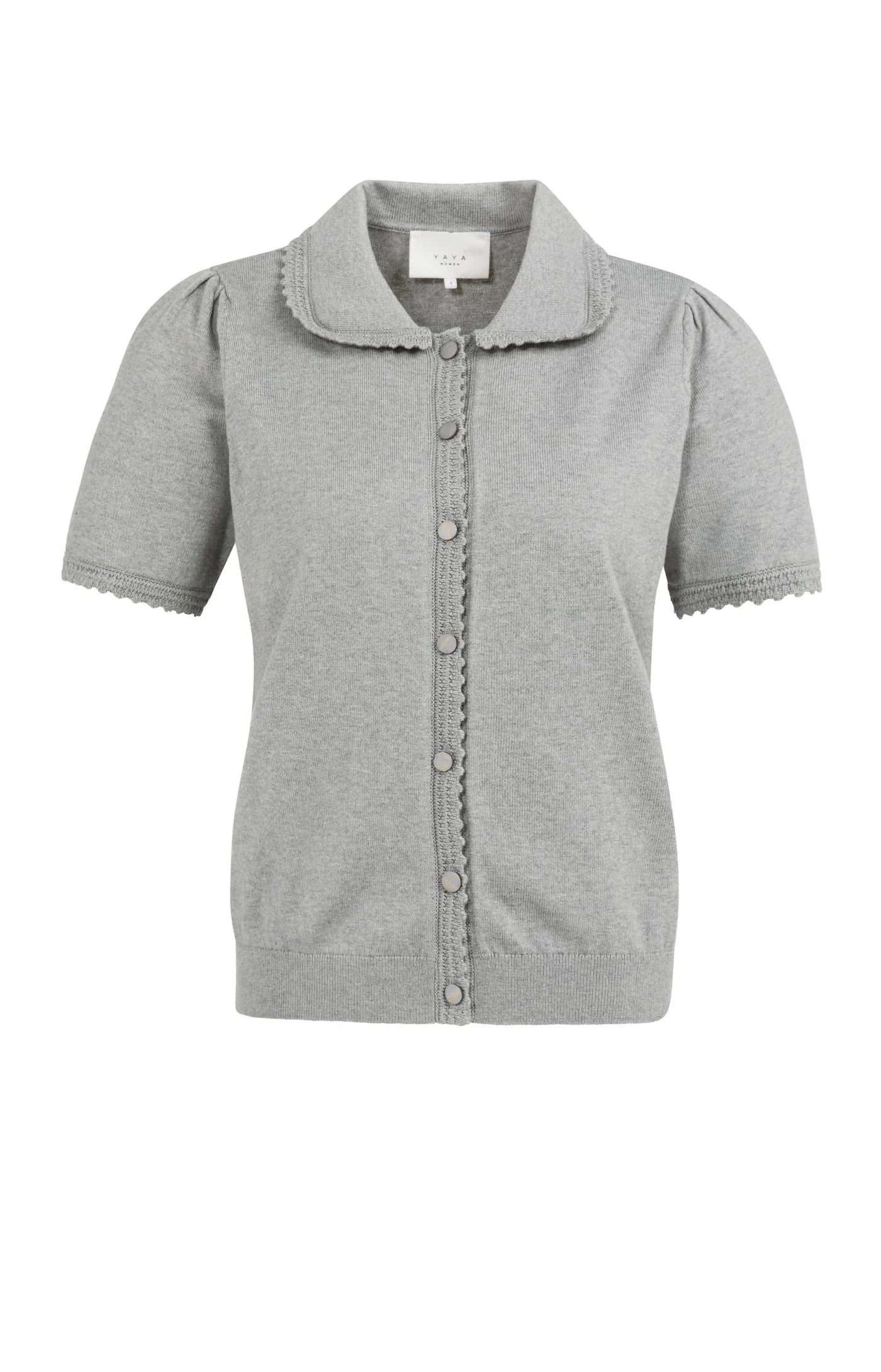 Yaya SS Collared Cardi - Grey Melange