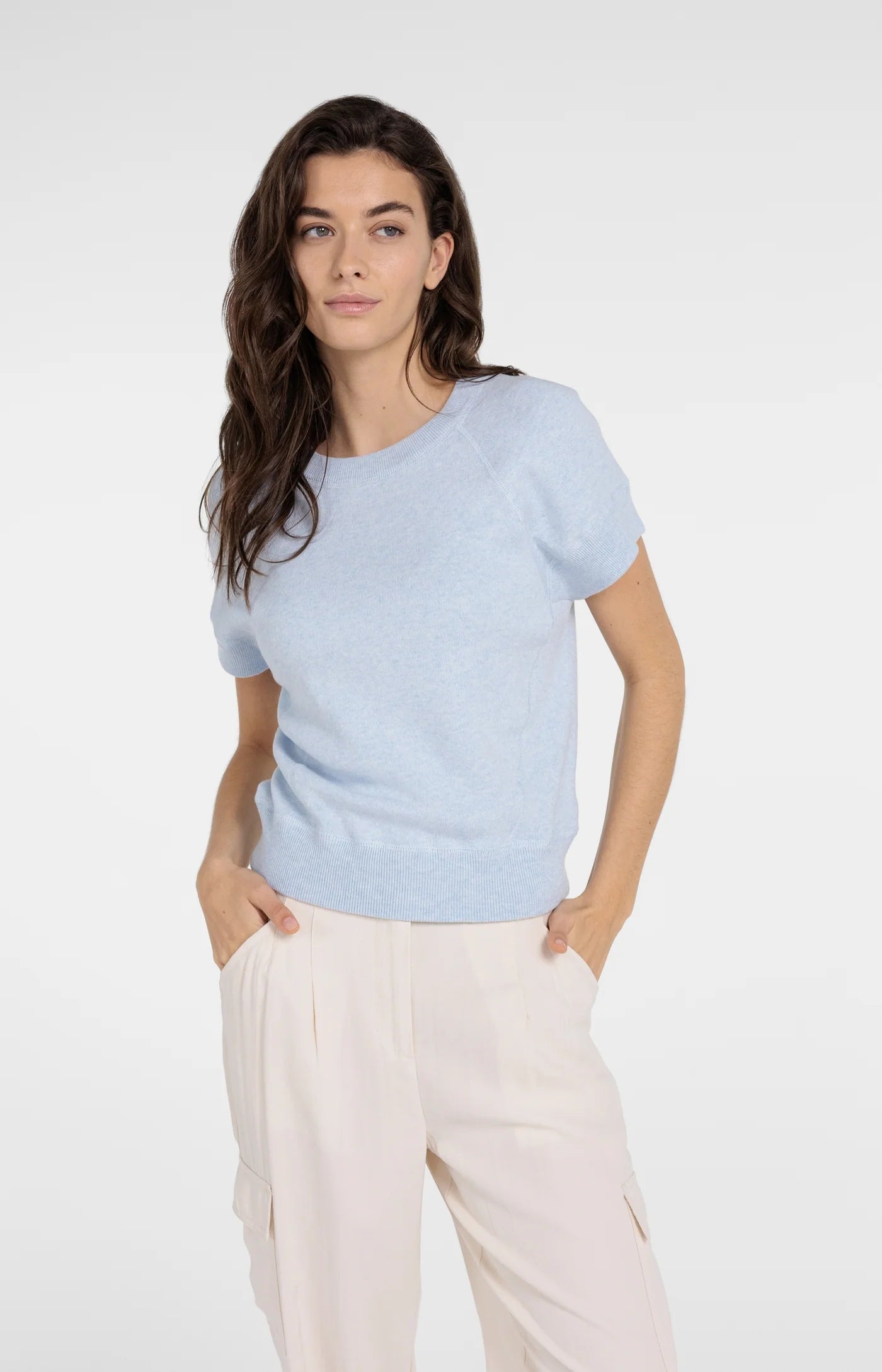 Yaya Stitch Detail Knit Tee - Light Blue