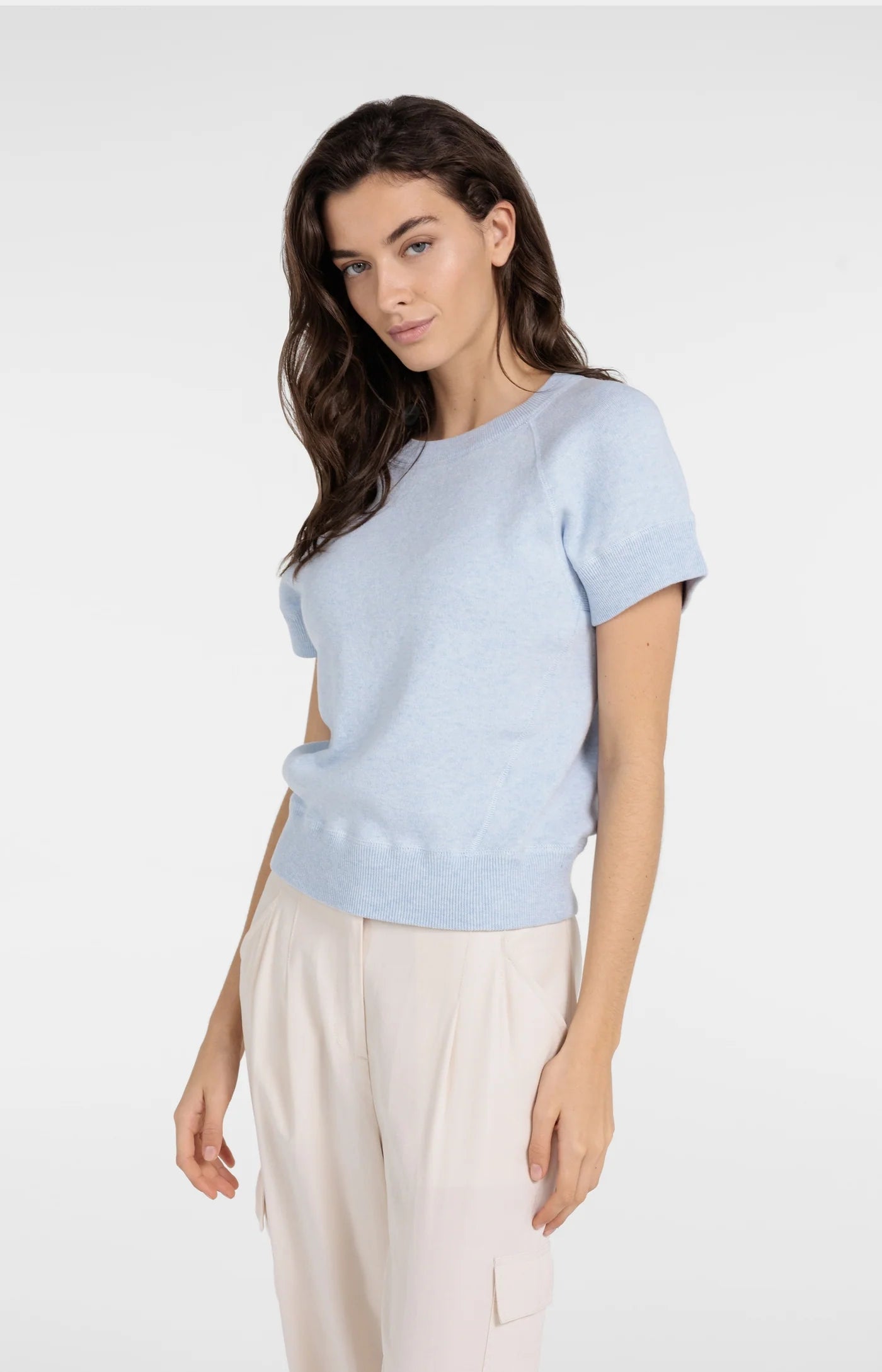 Yaya Stitch Detail Knit Tee - Light Blue