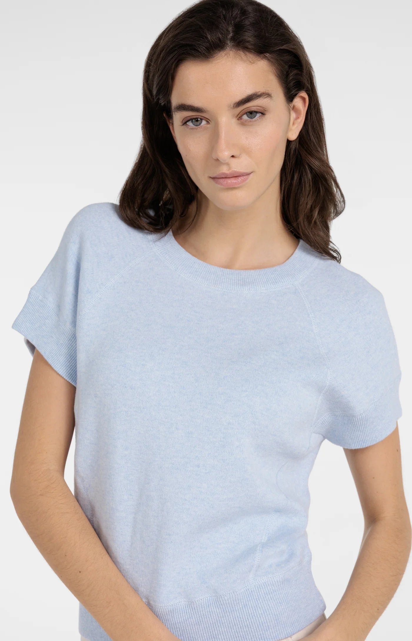 Yaya Stitch Detail Knit Tee - Light Blue