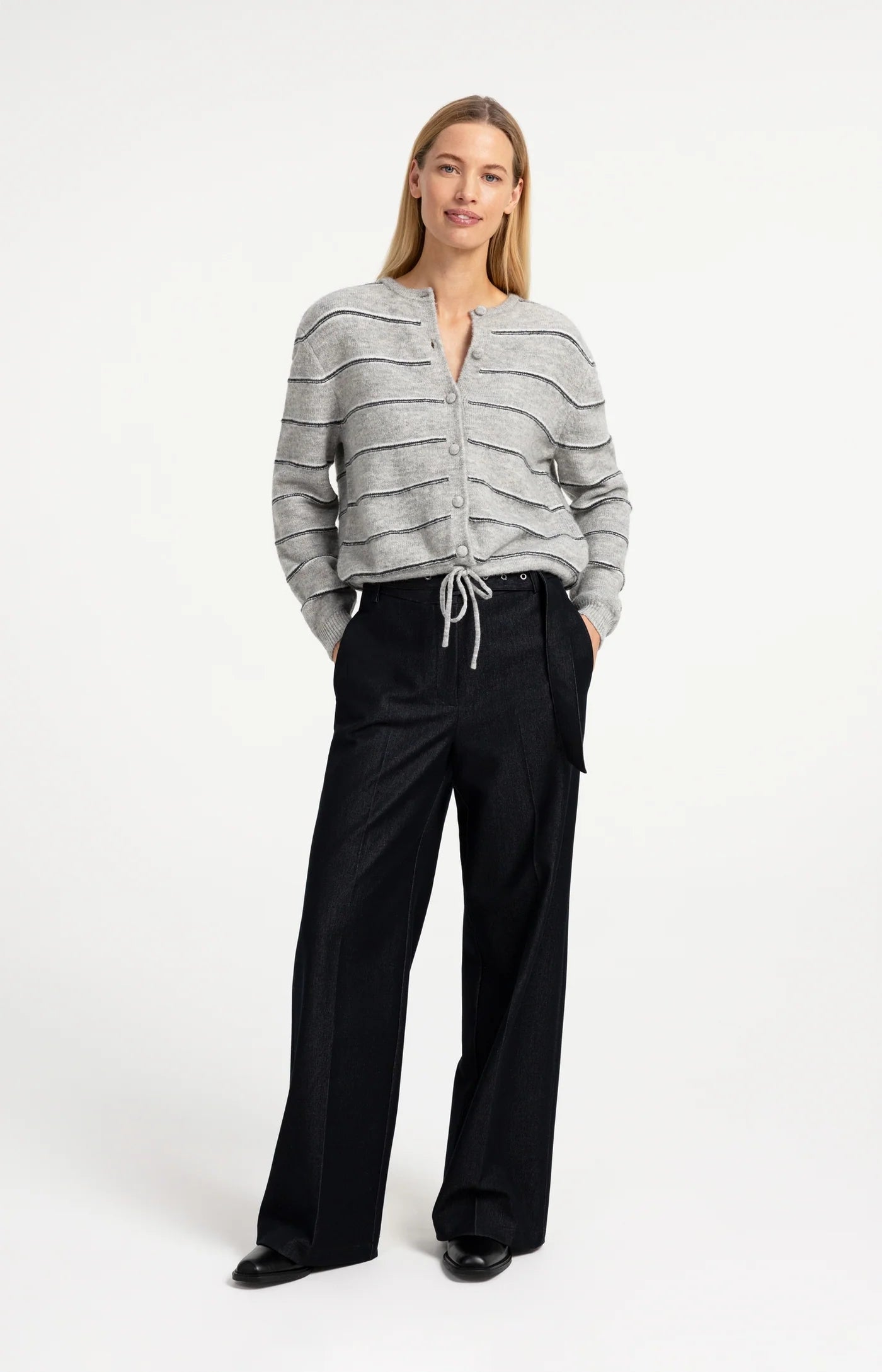 Yaya Striped Cardi - Medium Grey