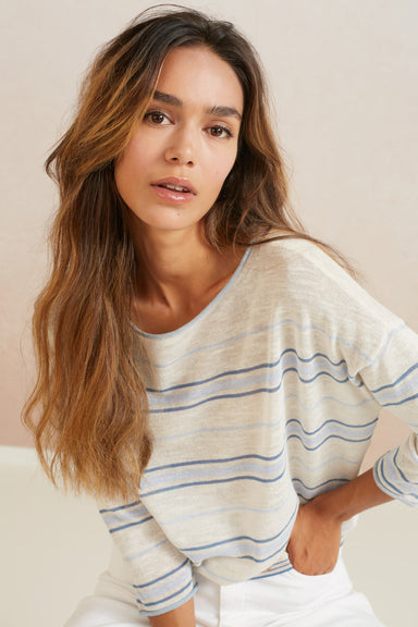 Yaya Striped Sweater - Beige Dessin Clothing - Tops - Sweaters - Pullovers by Yaya | Grace the Boutique