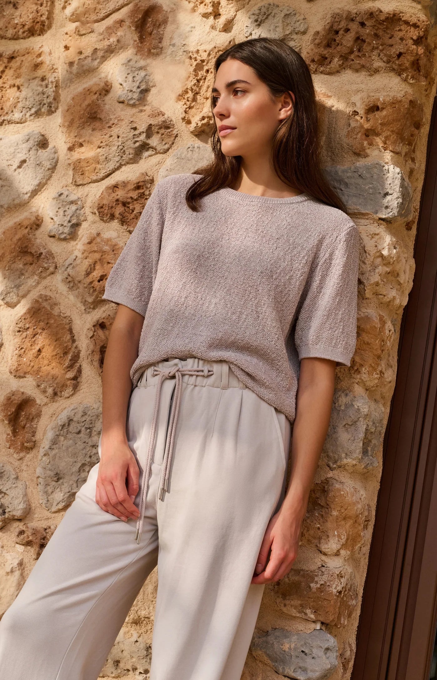 Yaya Textured SS Sweater - Mauve