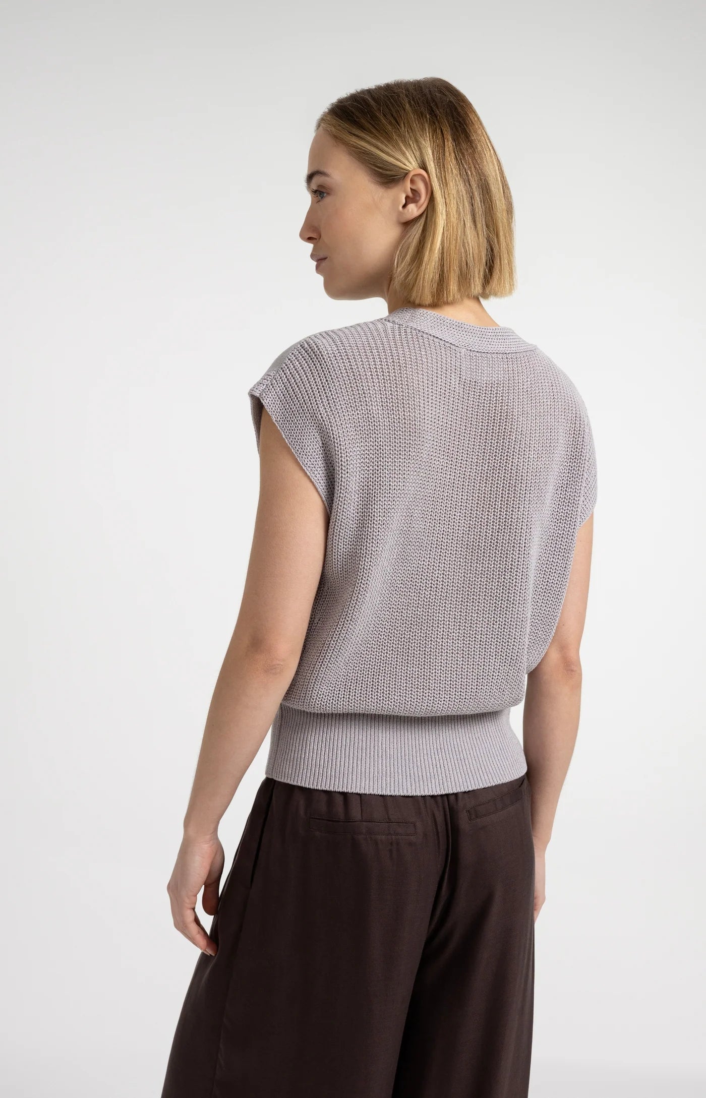 Yaya Textured V Neck Sweater - Alabaster Grey