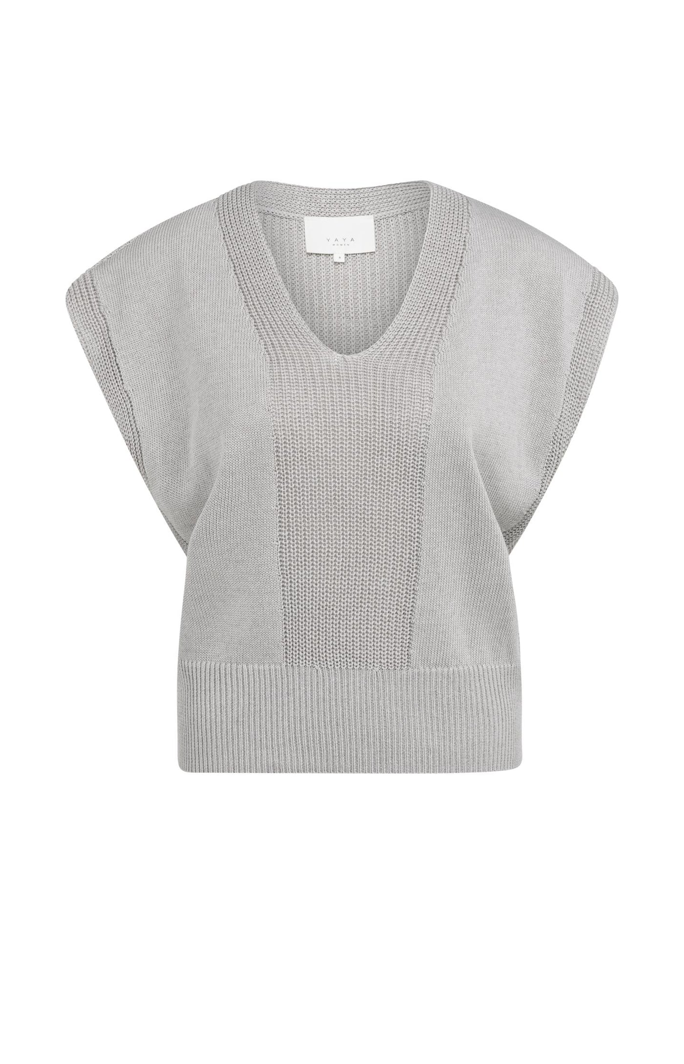 Yaya Textured V Neck Sweater - Alabaster Grey