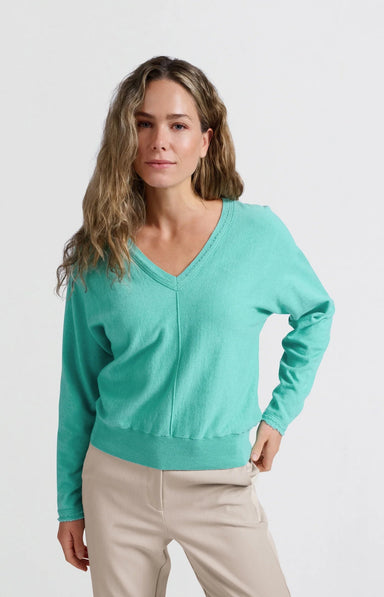 Yaya V-Neck Batwing Sweater - Pool Blue Clothing - Tops - Sweaters - Pullovers by Yaya | Grace the Boutique