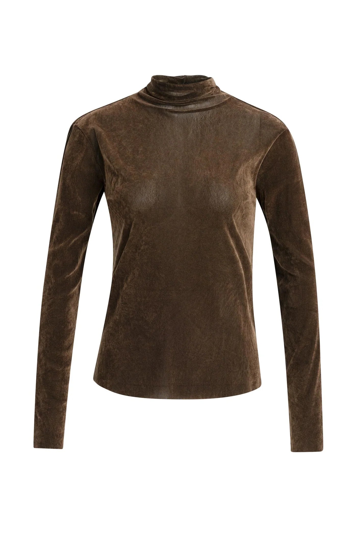 Yaya Velvet Mesh Top - Cocoa Brown