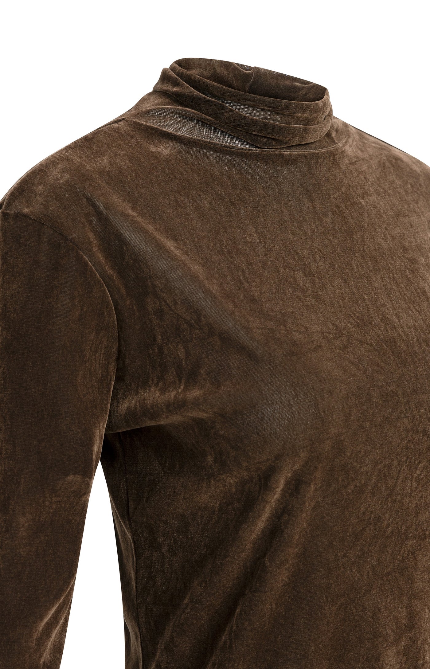 Yaya Velvet Mesh Top - Cocoa Brown