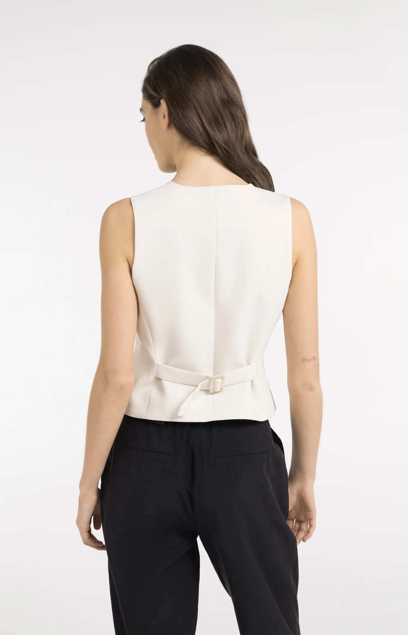 Yaya Woven Asymmetrical Vest - Creme