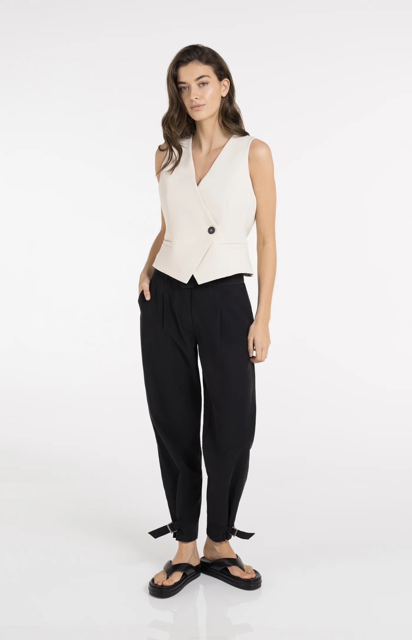 Yaya Woven Asymmetrical Vest - Creme