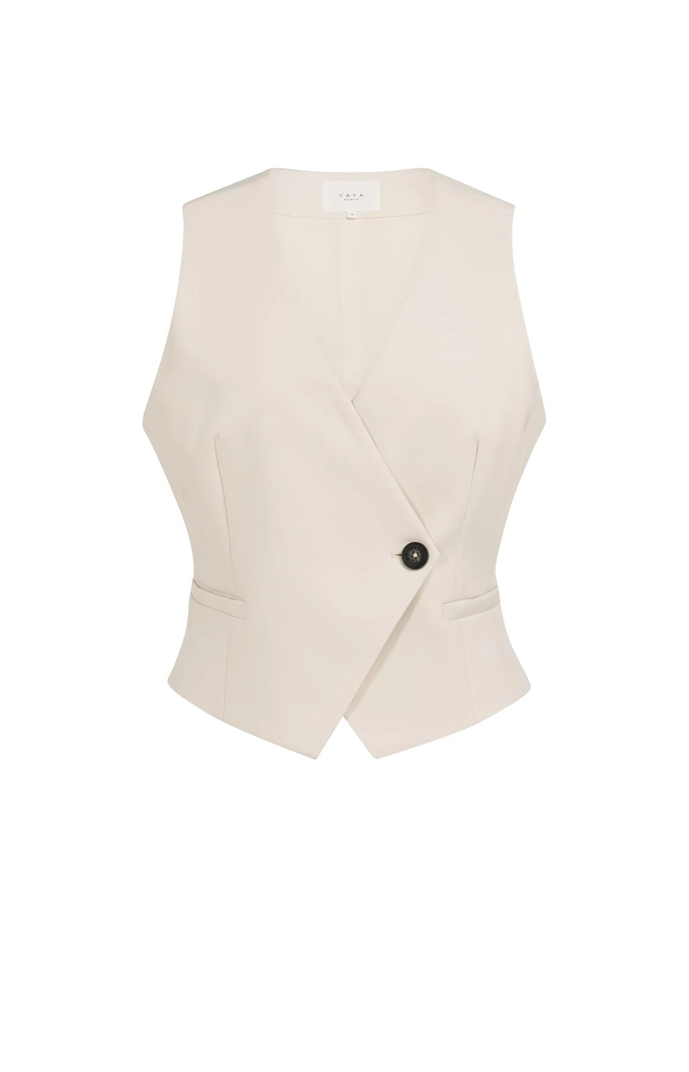 Yaya Woven Asymmetrical Vest - Creme