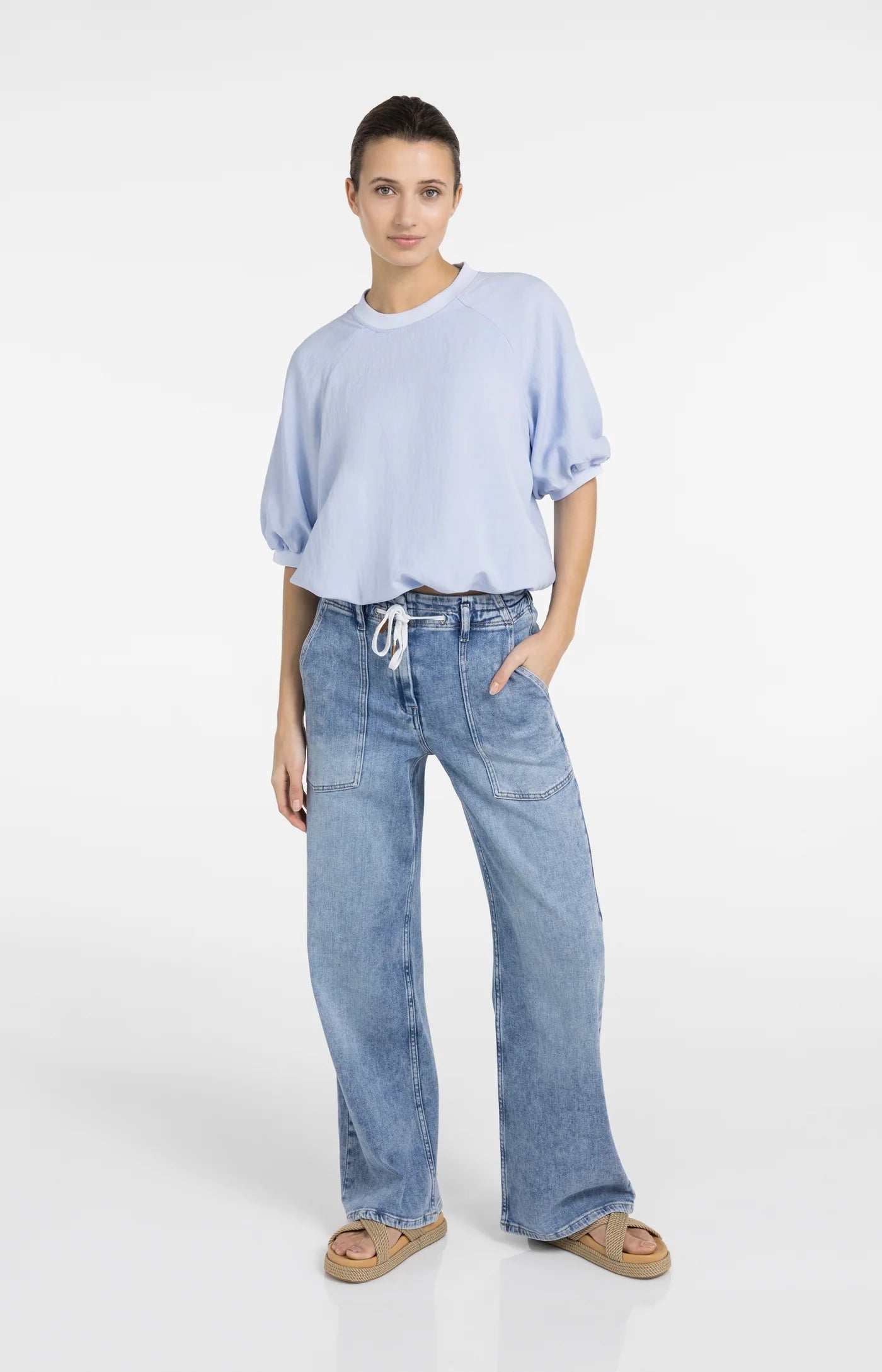 Yaya Woven Balloon Tee - Light Blue