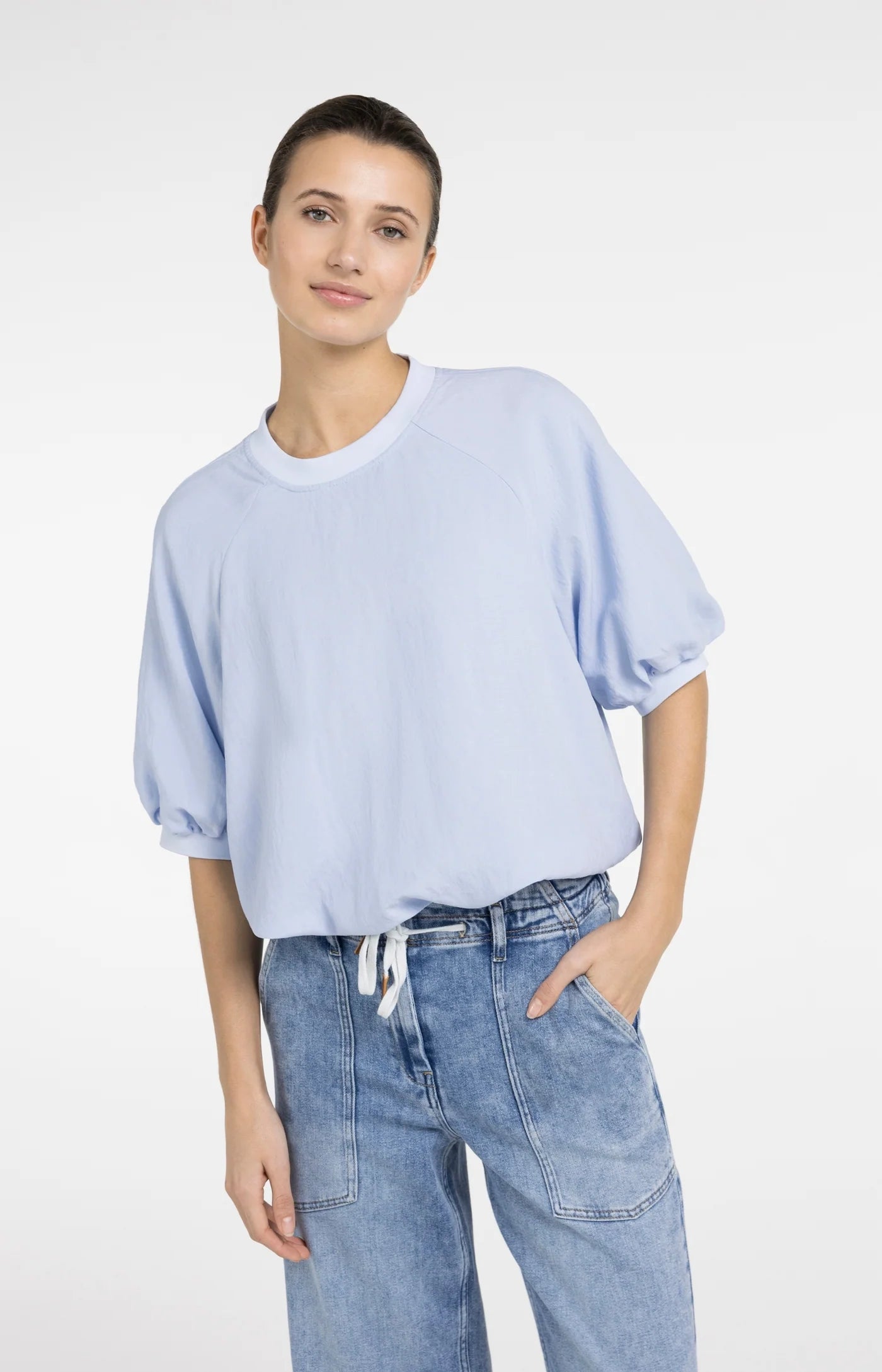Yaya Woven Balloon Tee - Light Blue