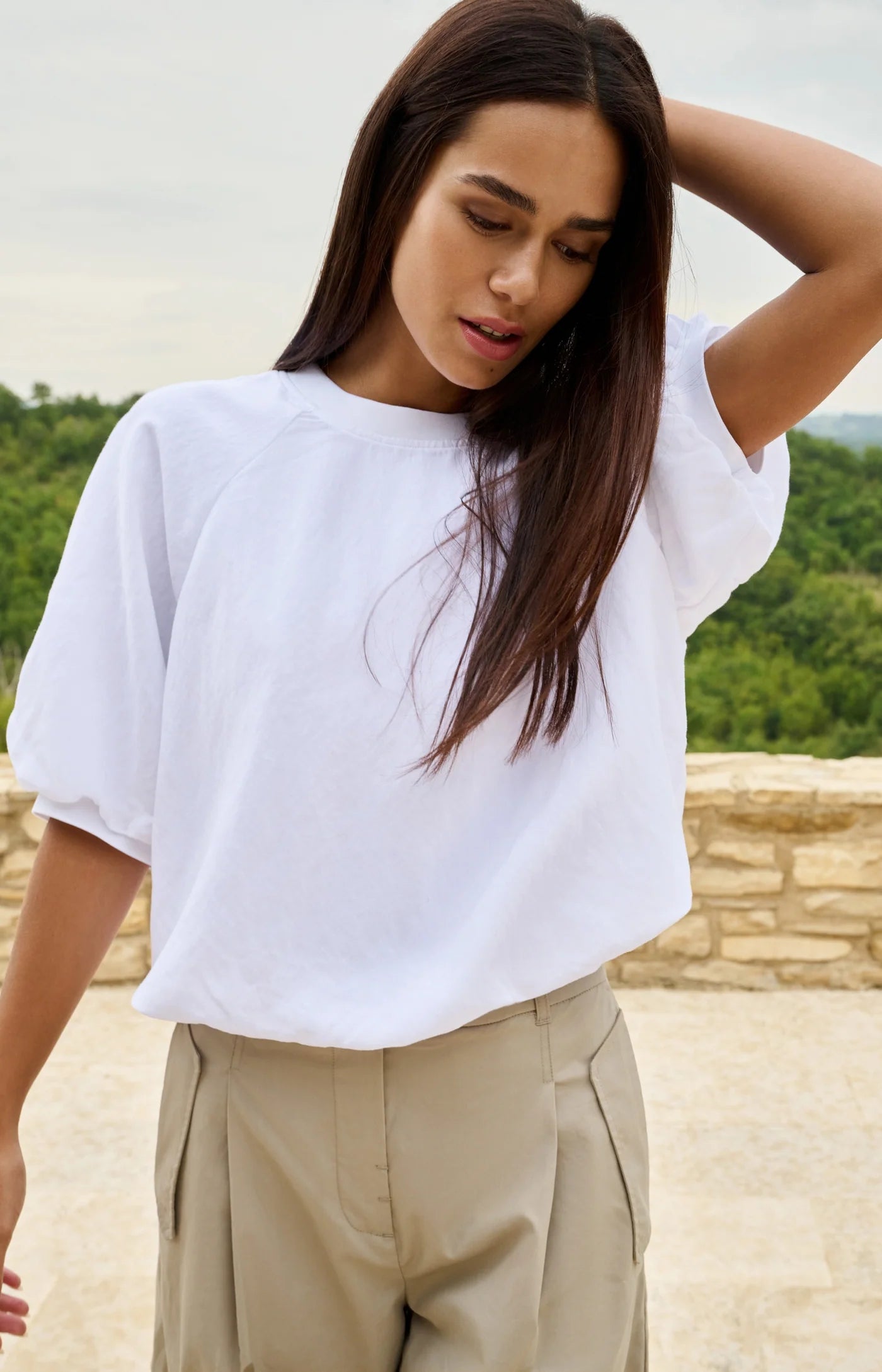 Yaya Woven Balloon Tee - White