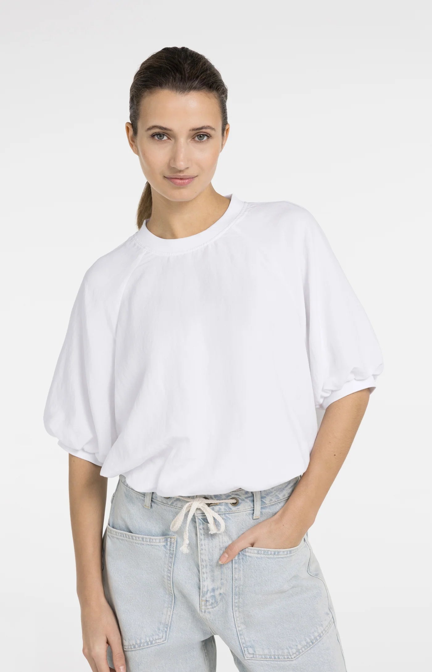 Yaya Woven Balloon Tee - White