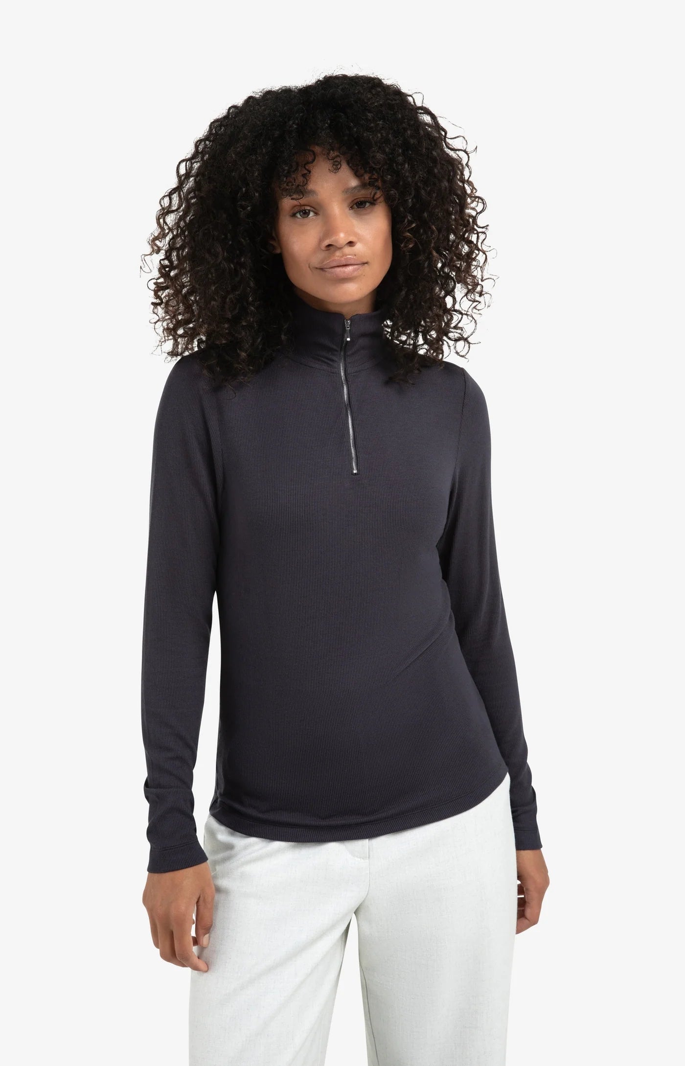 Yaya Zipper Collar Long Sleeve - Collegiate Blue