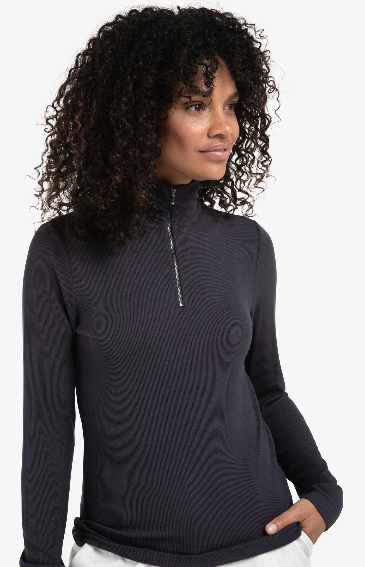 Yaya Zipper Collar Long Sleeve - Collegiate Blue