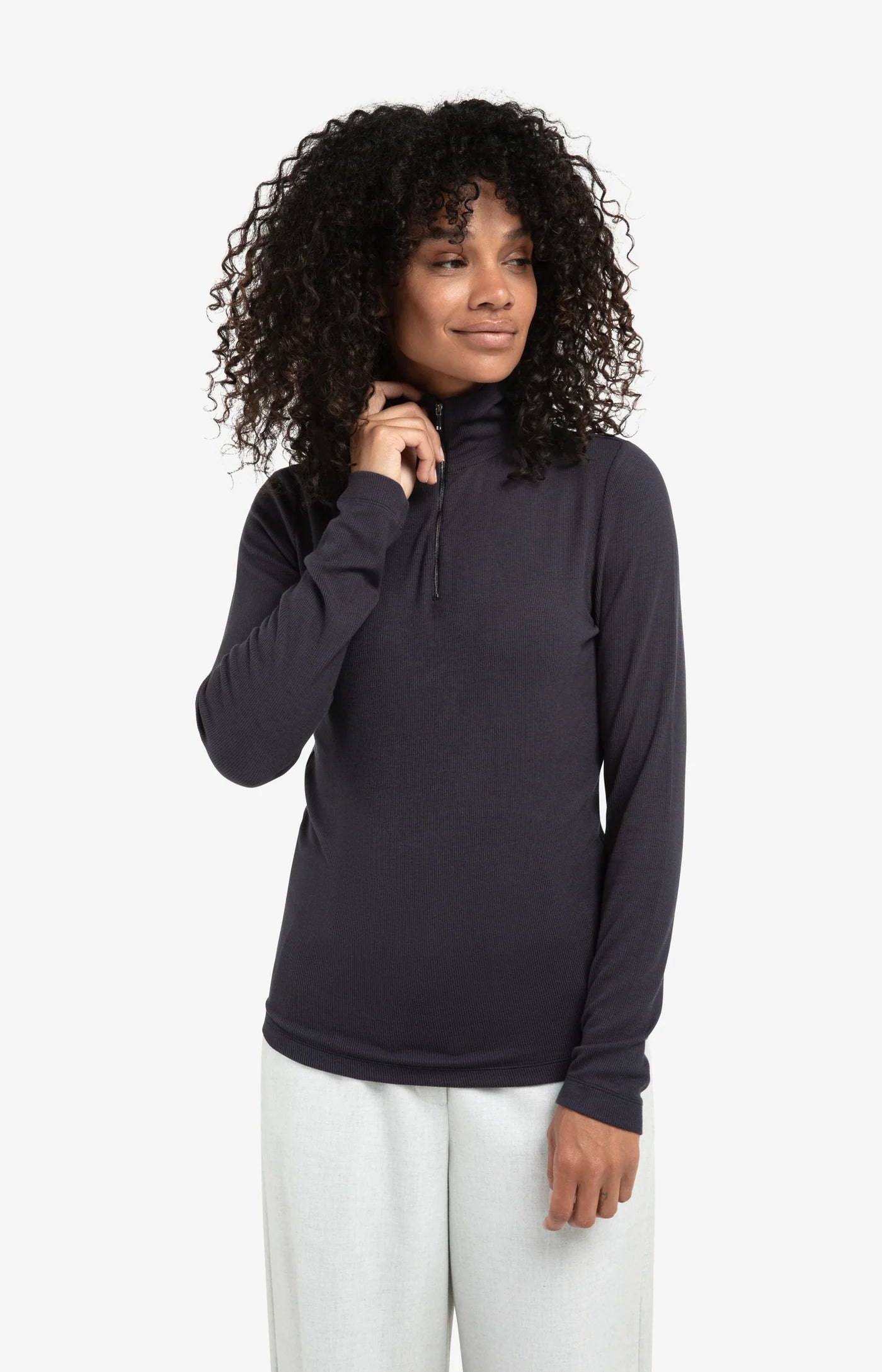 Yaya Zipper Collar Long Sleeve - Collegiate Blue